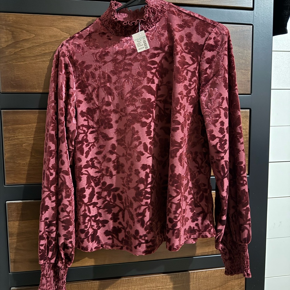 Maurices Burgundy Floral Lace Blouse